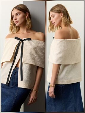 Rosie Assoulin Flapjack Top Off Shoulder Short Sleeves Size XL